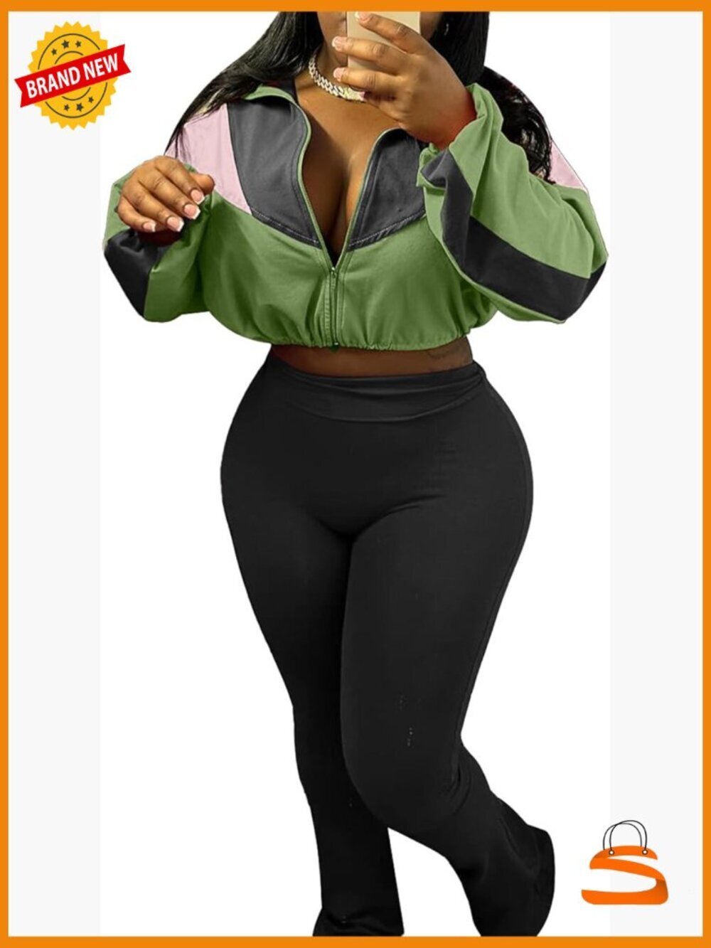 2 Piece Tracksuit Long Sleeve Zip Up Jacket Flared Leggings Jogger Set